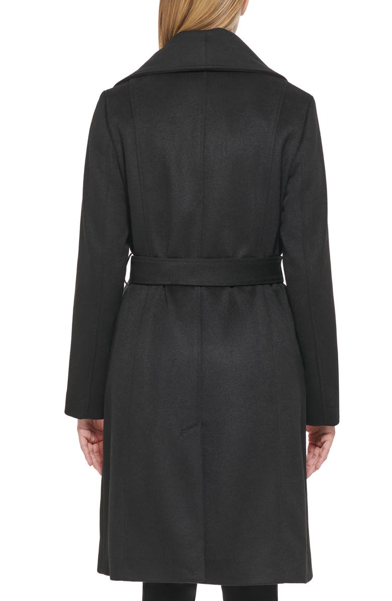 KARL LAGERFELD Asymmetric Wool Blend Coat with Removable Faux Shearling Bib, Alternate, color, Black