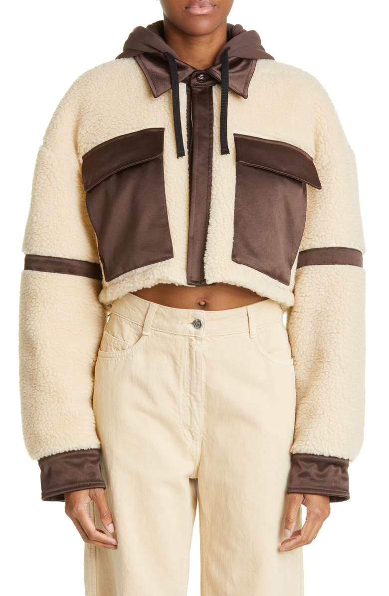 AMIRI Hybrid Faux Shearling Hooded Track Jacket, Main, color,