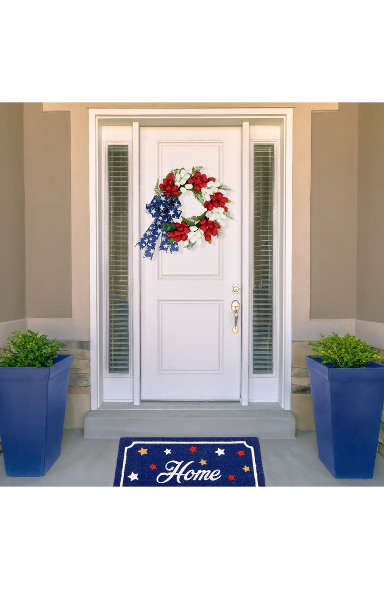Northlight Tulip Patriotic Wreath with Star Bow - 24", Alternate, color, 