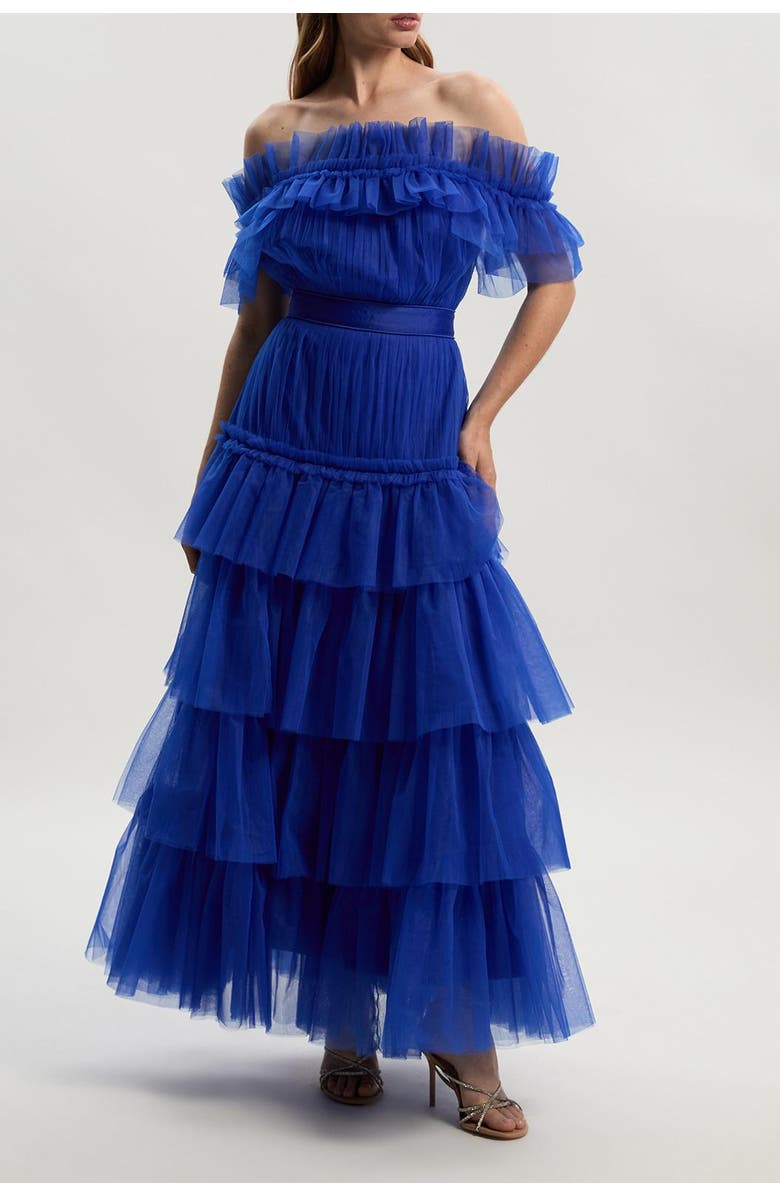 Karen Millen Tulle Off Shoulder Maxi Dress, Alternate, color, Cobalt