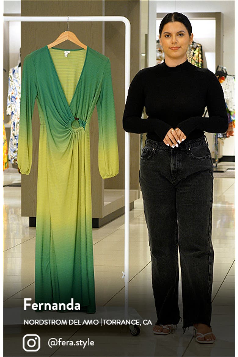 Long Sleeve Faux Wrap Maxi Dress video