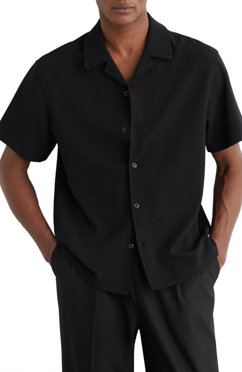 Reiss Cedric Camp Shirt, Main, color, Black