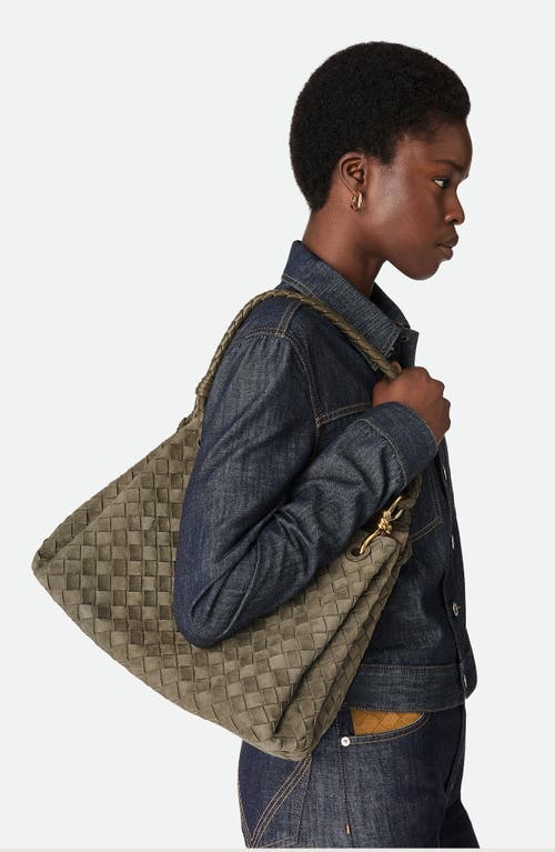 Bottega Veneta Large Parachute Intrecciato Suede Shoulder Bag In Green