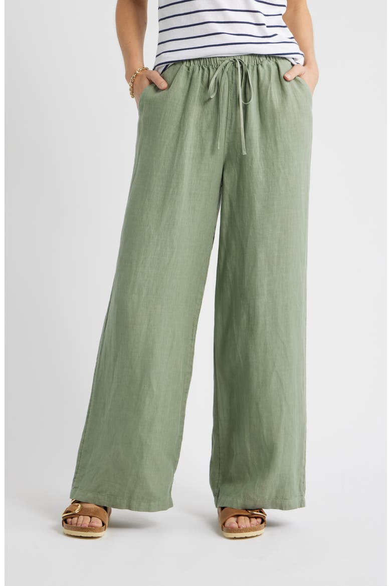 Easy Wide Leg Linen Pants, Main, color, GREEN HEDGE