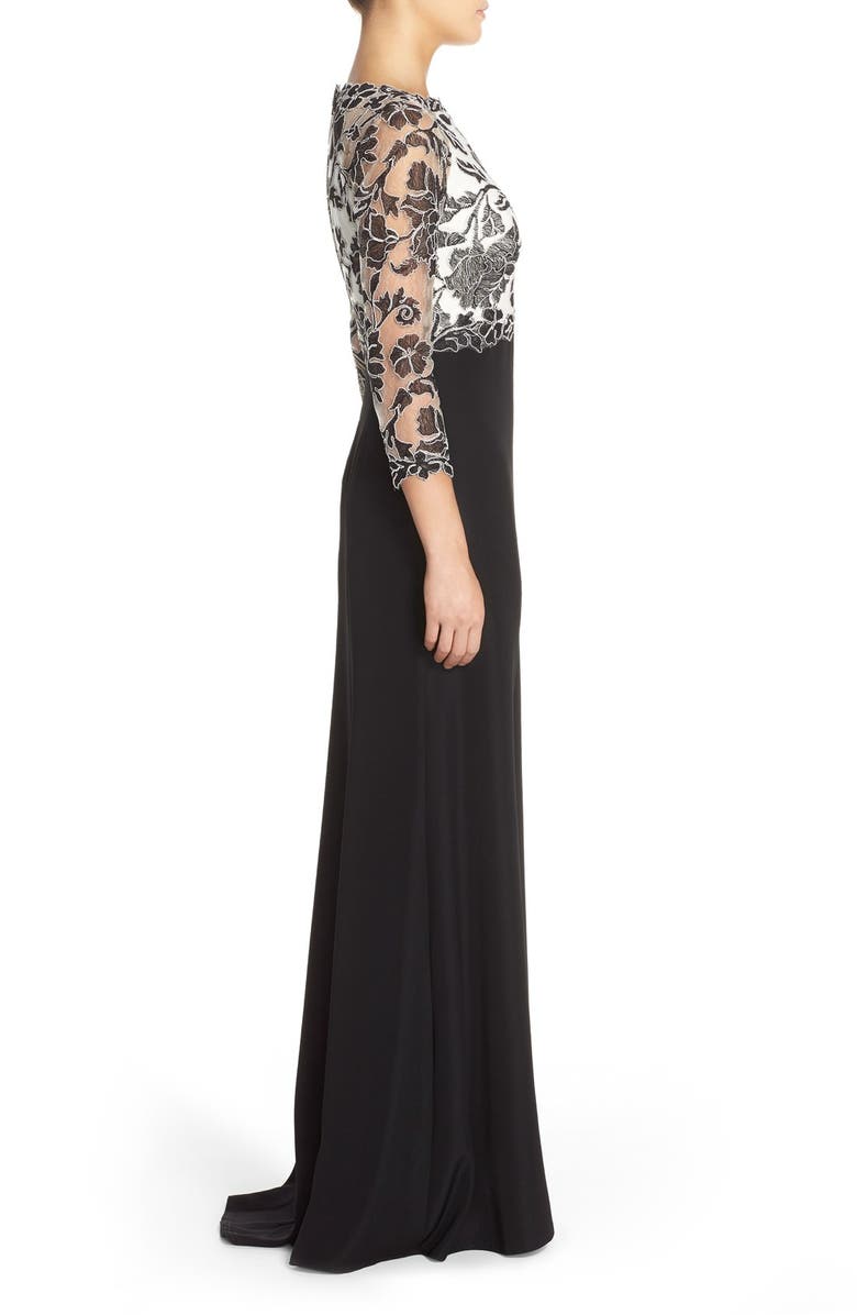 Tadashi Shoji Embroidered Lace Gown, Alternate, color, 