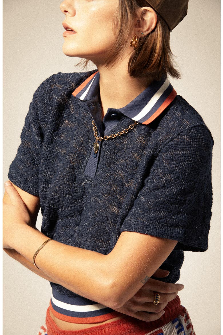 Retro Tipped Mesh Polo, Alternate, color, WASHED NAVY