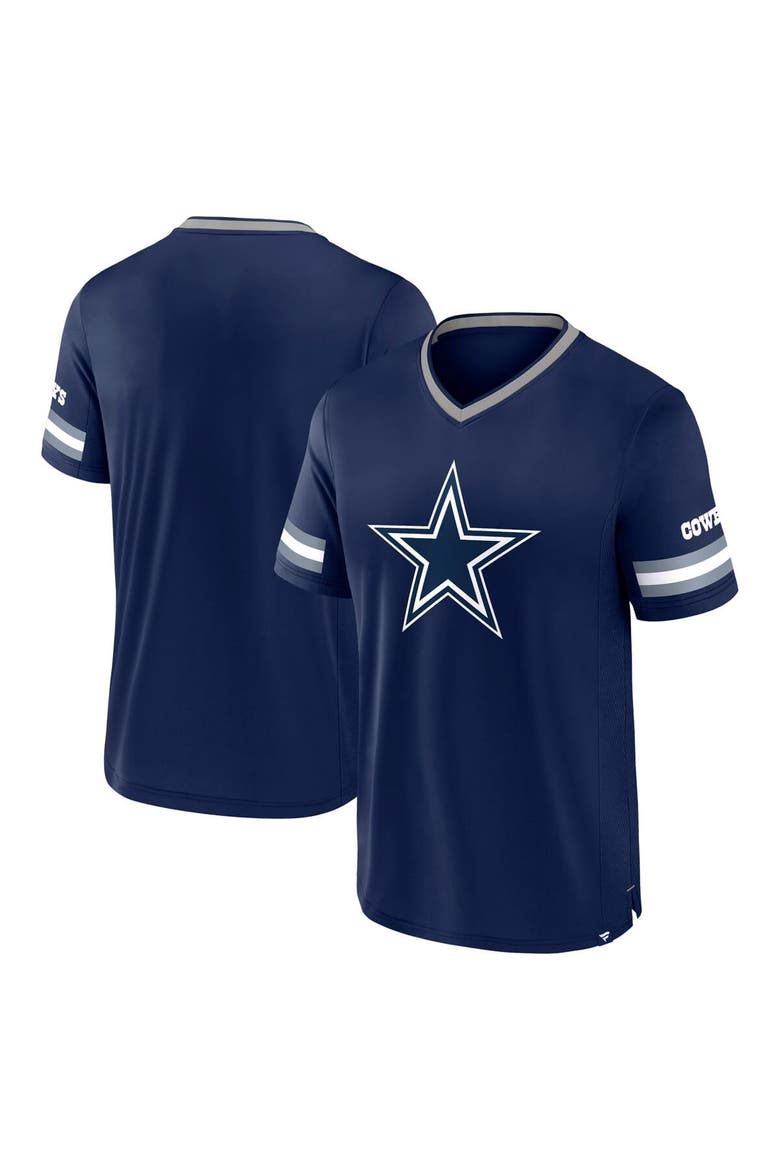 Men's Fanatics Navy Dallas Cowboys Stripe Stacking V-Neck T-Shirt, Alternate, color, Navy