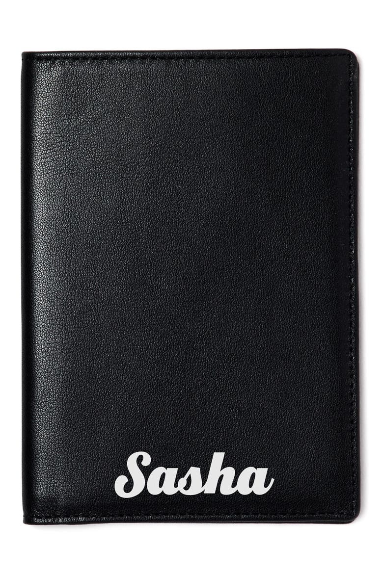 Personalized Leather Passport Case, Alternate, color, NOIR
