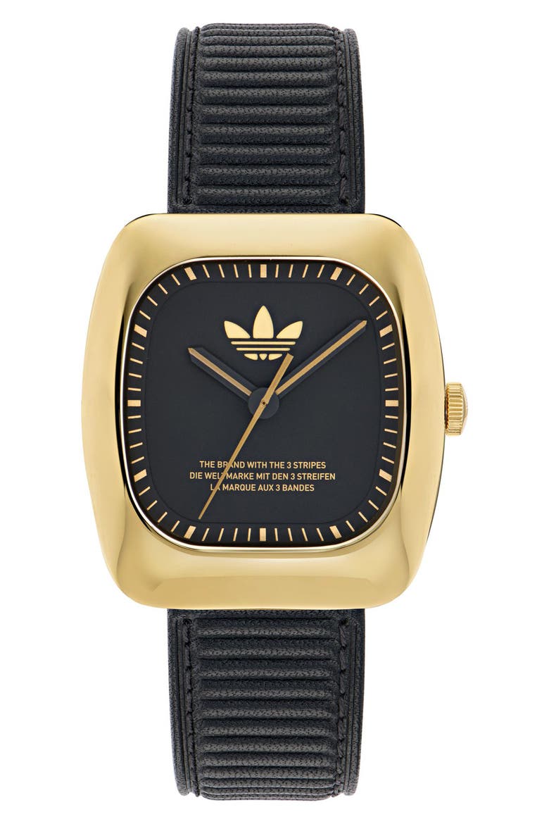 Retro Wave One Leather Strap Watch, 37mm, Main, color, GOLD/BLACK
