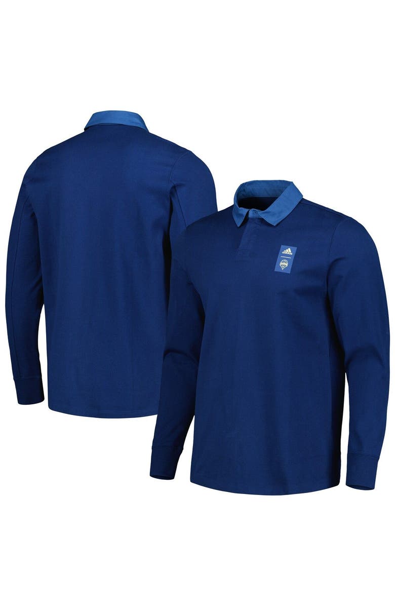 adidas Men's adidas 2023 Player Navy Seattle Sounders FC Travel Long Sleeve Polo, Main, color, Navy