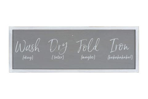 Grey "Wash ... Fold 'maybe' Iron 'hahaha'" Wood Framed Wall Decor