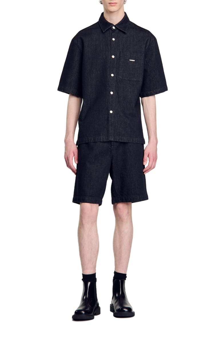 SANDRO Raw denim shirt, Alternate, color, 