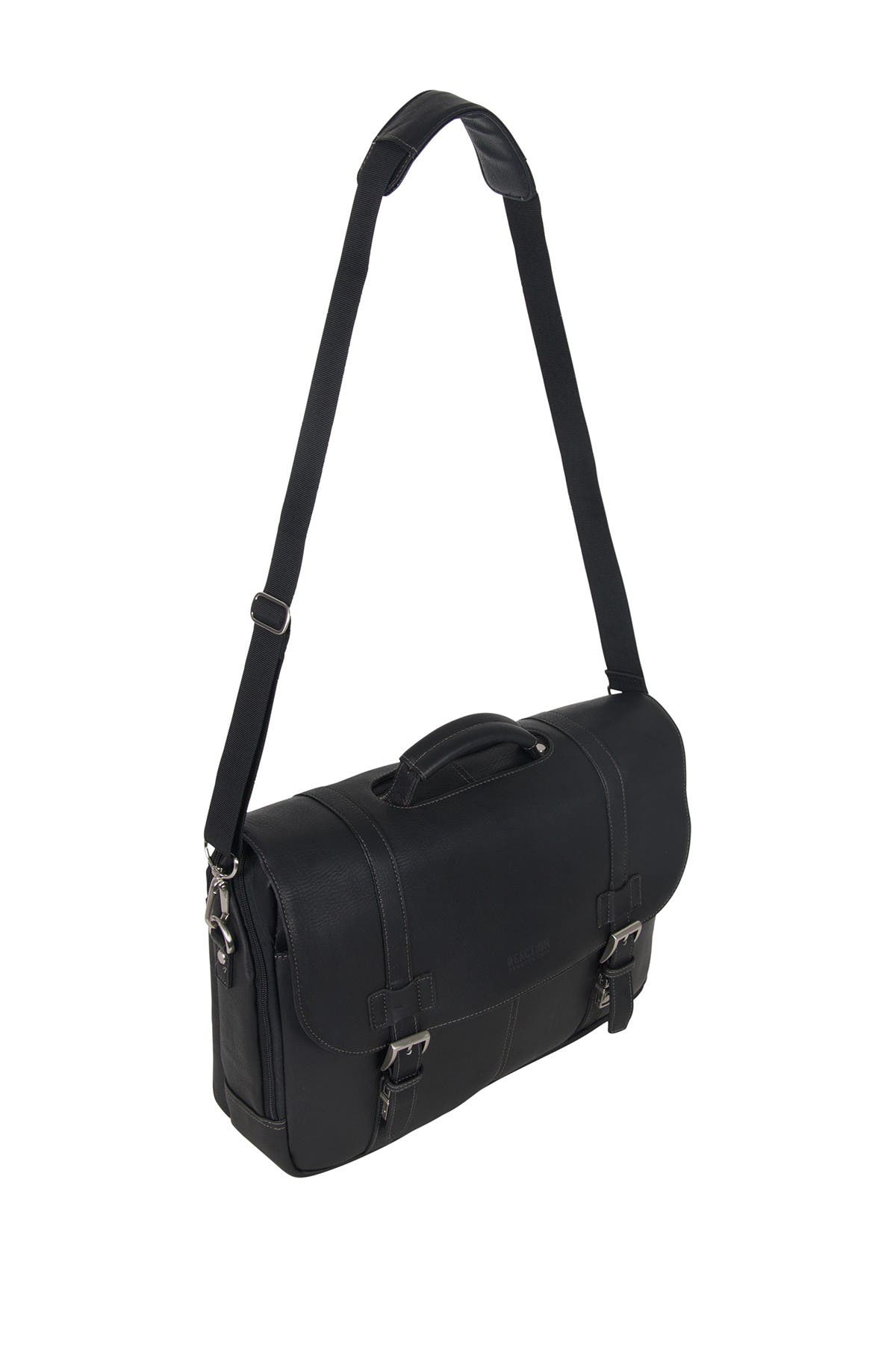 Kenneth Cole Reaction Double Gusset Flapover Colombian Leather Laptop Bag, Alternate, color, 