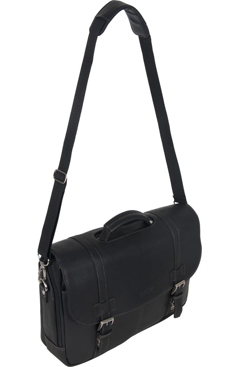 Kenneth Cole Reaction Double Gusset Flapover Colombian Leather Laptop Bag, Alternate, color,