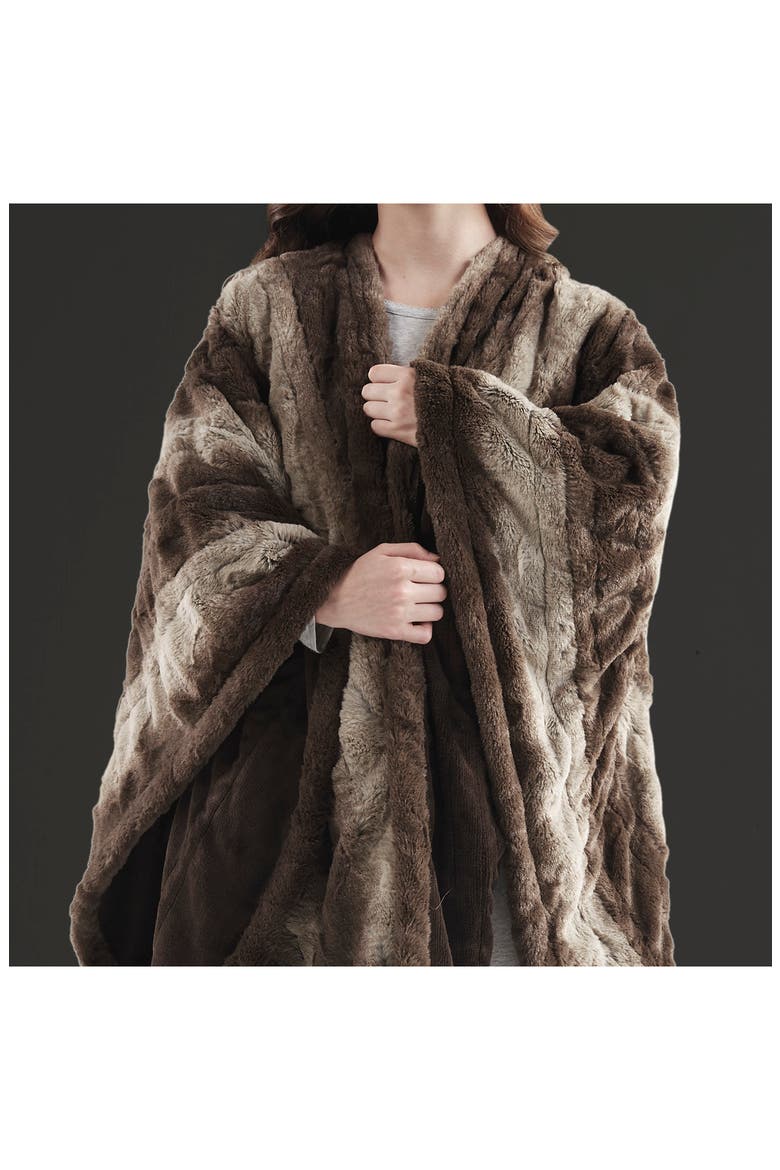 Zuri Heated Faux Fur Wrap, Alternate, color, BROWN