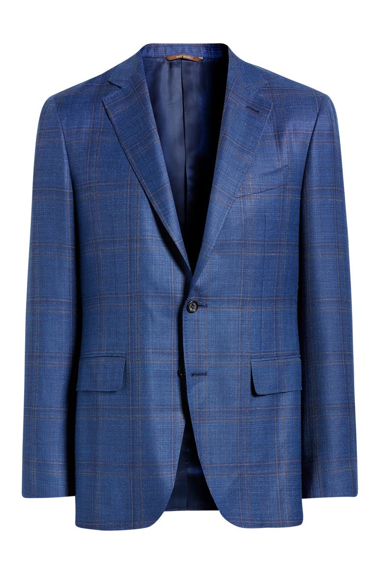 Kei Trim Fit Blue Mélange Shadow Plaid Wool & Silk Blend Sport Coat, Alternate, color, BRT BLUE