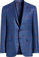 Canali Kei Trim Fit Blue Mélange Shadow Plaid Wool & Silk Blend Sport Coat