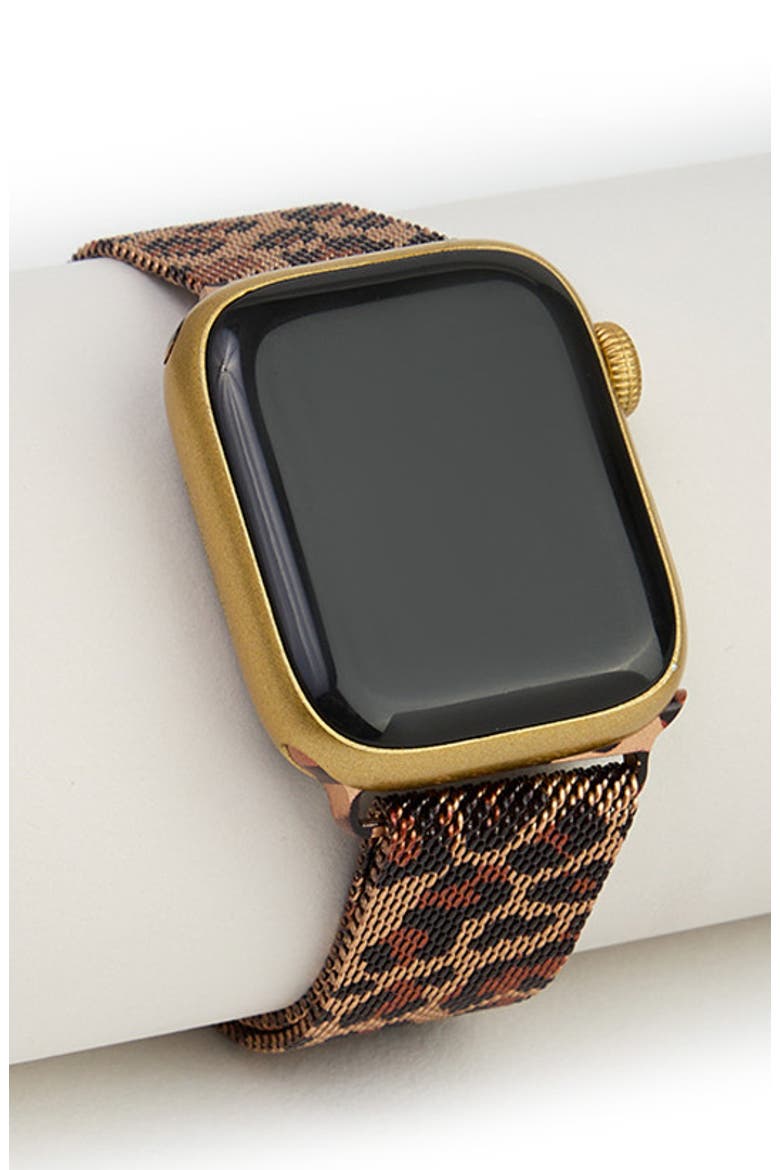 Leopard Metal Mesh Apple Watch® Watchband, Main, color, BROWN