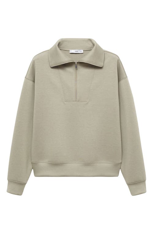 Mango Quarter Zip Sweatshirt In Khaki