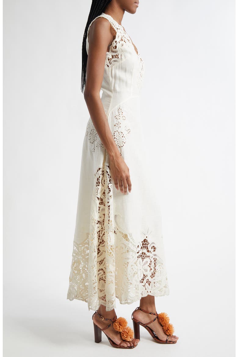 Olivette Lace & Linen Dress, Alternate, color, PRISTINE