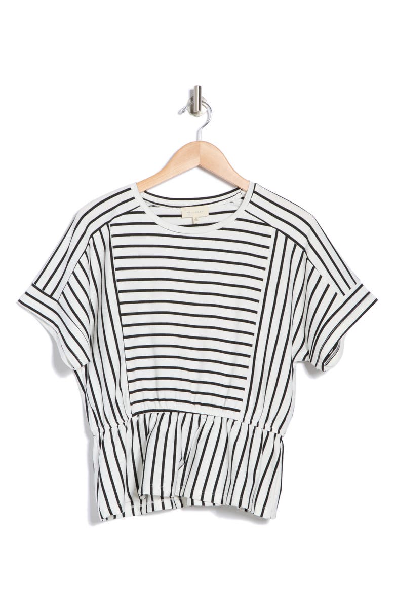 MELLODAY Stripe Knit Peplum T-Shirt, Alternate, color, Ivory Black