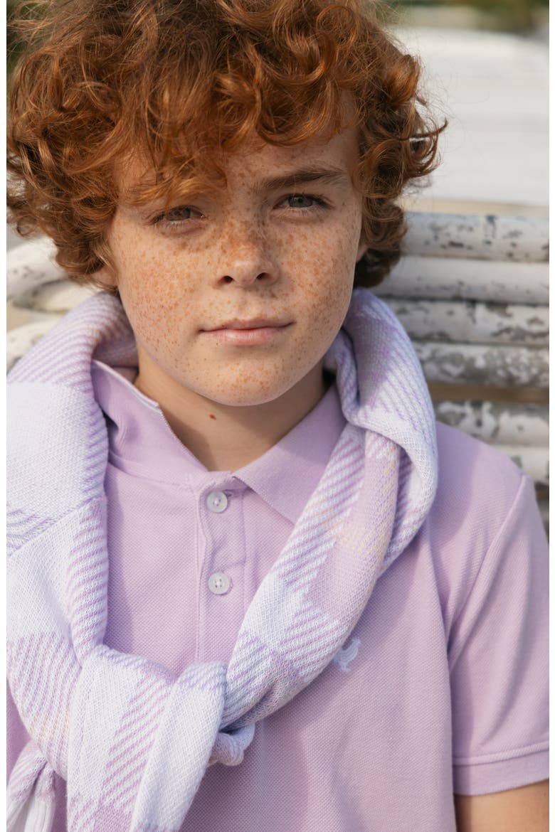 Kids' Organic Short Sleeve Knit Pique Polo Shirt, Alternate, color, Lavender