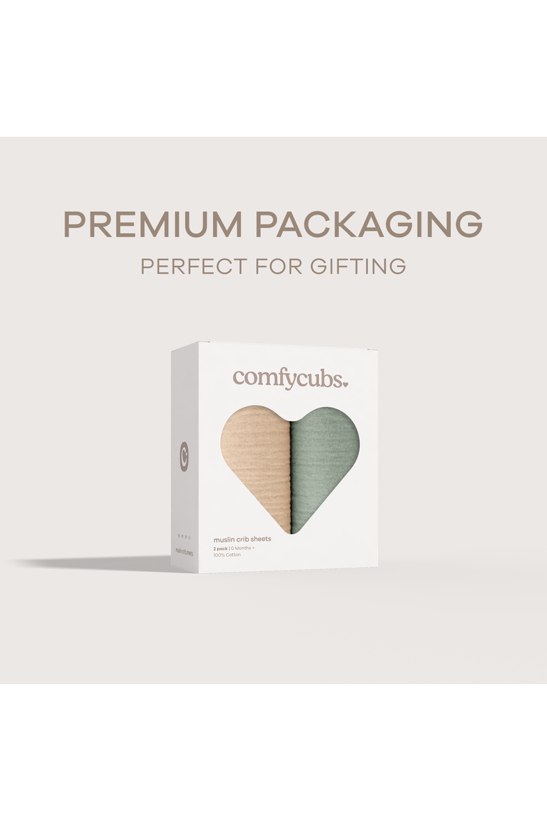 Muslin Fitted Crib Sheet - Pack of 2, Alternate, color, Fern and Cream