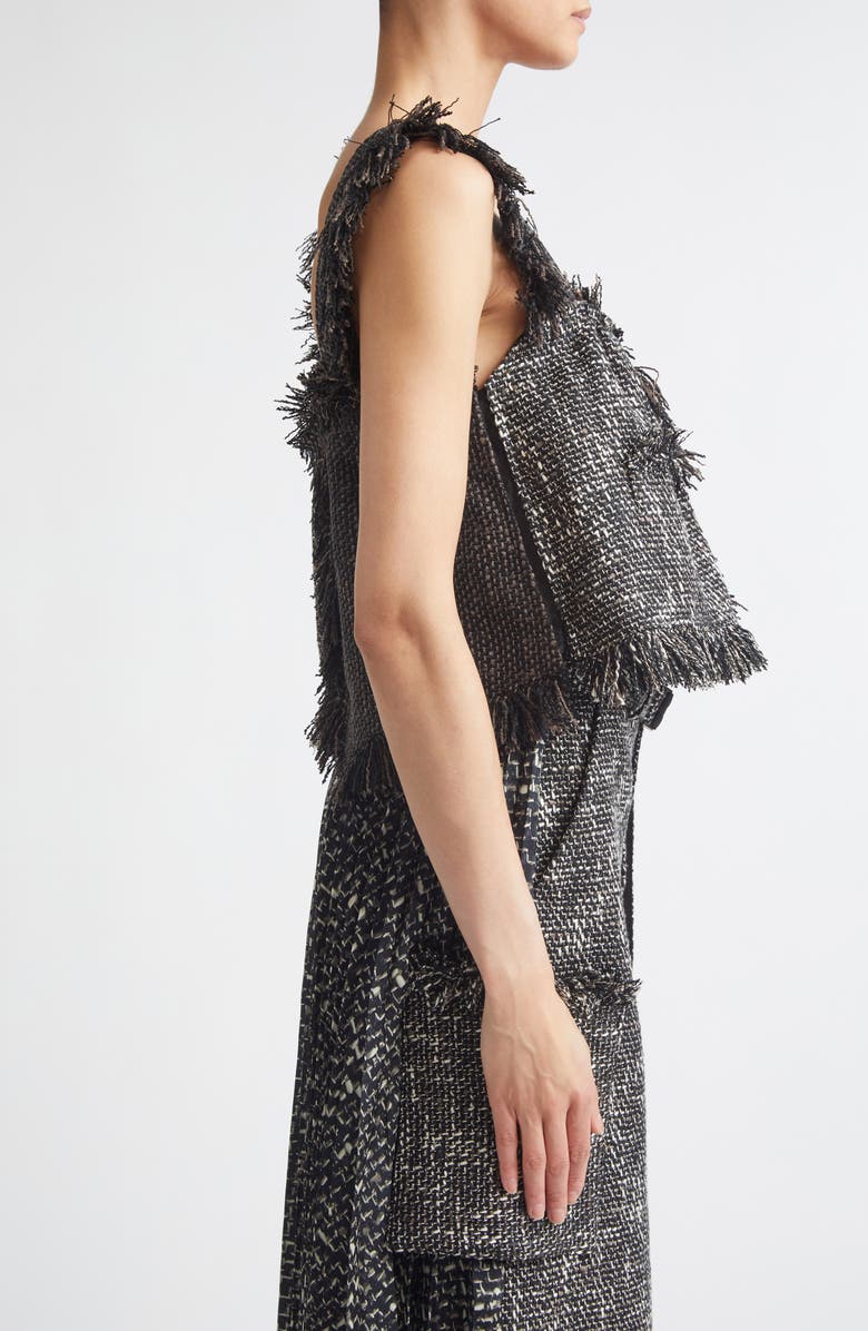 Sacai Crop Mixed Tweed Camisole, Alternate, color, Black