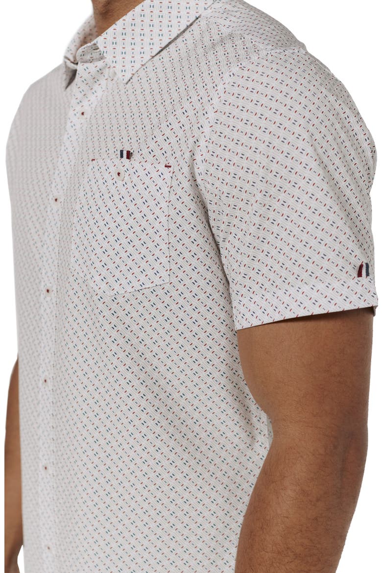 Arcos Geo Print Short Sleeve Performance Button-Up Shirt, Alternate, color, WHITE