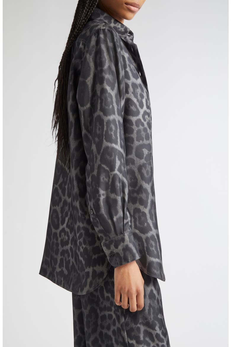 Leopard Print Silk Button-Up Shirt, Alternate, color, ASH GREY