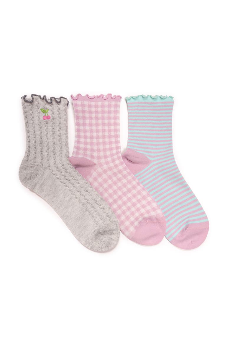 Women's Embroidered Quarter Crew Socks, 3 Pair Pack, Main, color, Grey/Pink