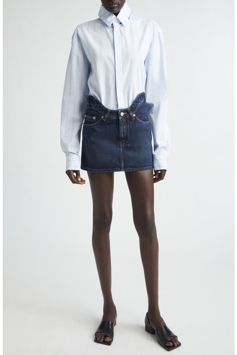 Pinstripe Floating Collar Button-Up Shirt, Alternate, color, LIGHT BLUE/ WHITE