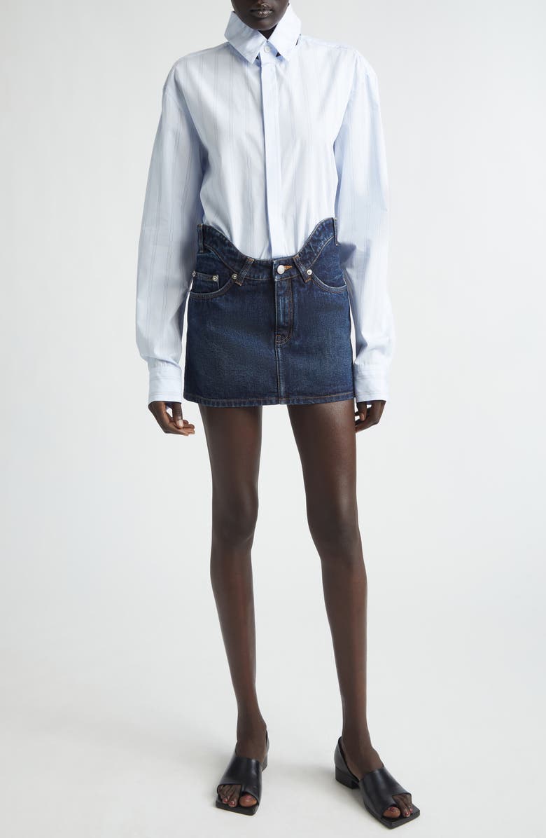 Jean Paul Gaultier Pinstripe Floating Collar Button-Up Shirt, Alternate, color, Light Blue/ White