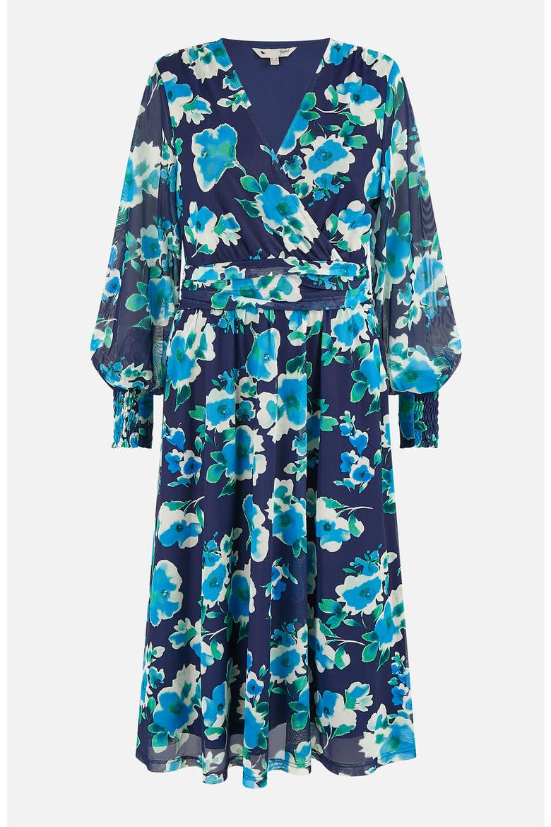 Floral V-Neck Long Sleeves Wrap Dress, Alternate, color, Blue