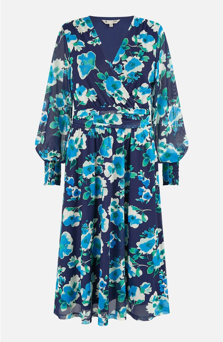 Yumi Floral V-Neck Long Sleeves Wrap Dress, Alternate, color, Blue