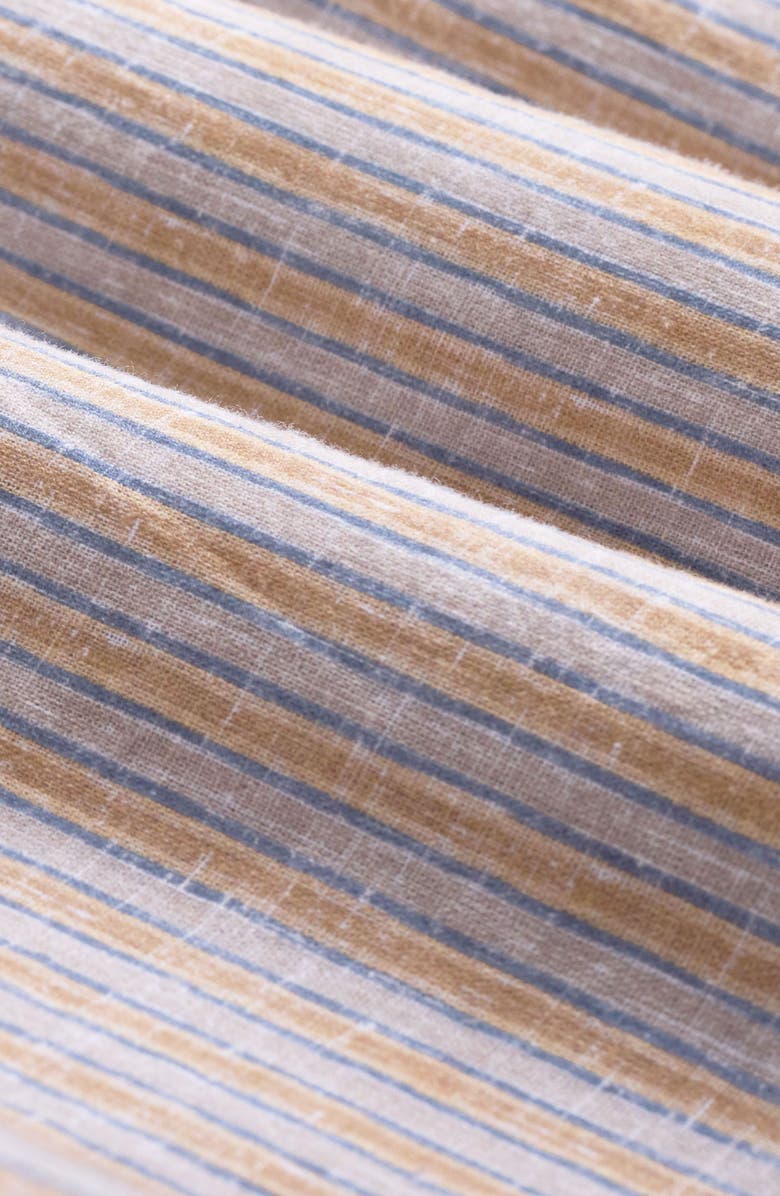 Bugatchi Austin Shaped Fit Stripe Cotton & Linen Button-Down Shirt, Alternate, color, Desert