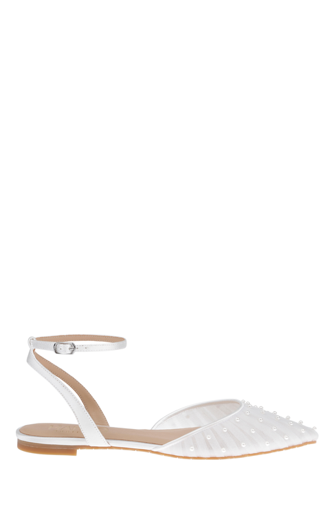 Chanel Pearl - Tulle Bridal Flats with Handsewn Pearls