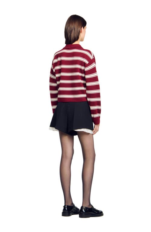 Sandro Wool Striped Polo Sweater In Brown