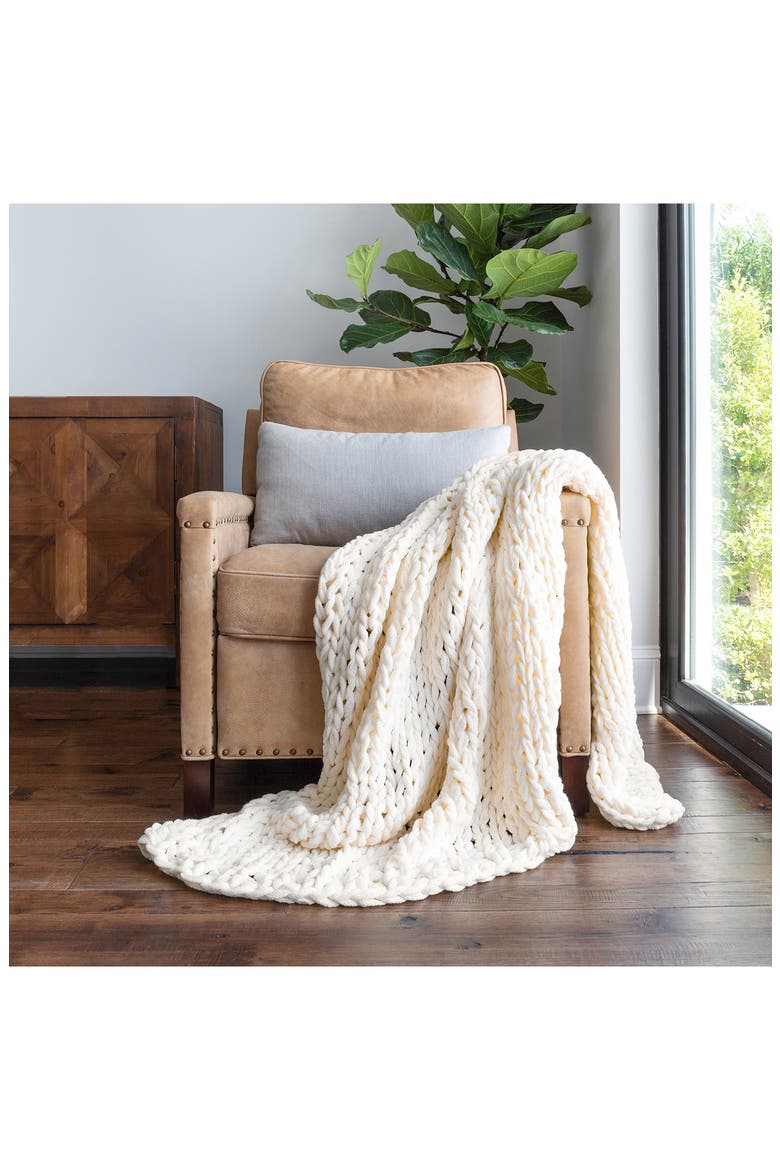 HOME SPUN Chunky Knit Throw Blanket, Alternate, color, IVORY