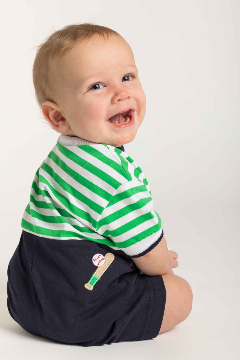 Stripe Knit Shortall With Baseball Field, Alternate, color, Green/Navy