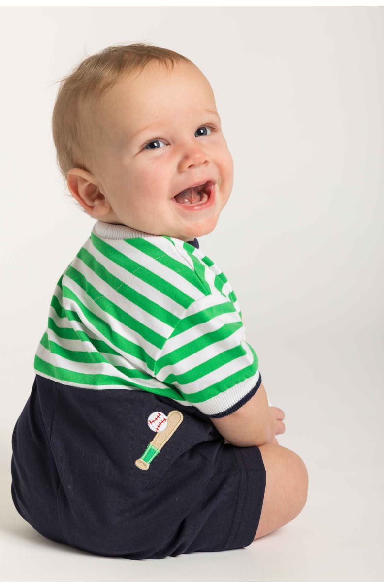 Florence Eiseman Stripe Knit Shortall With Baseball Field, Alternate, color, Green/Navy