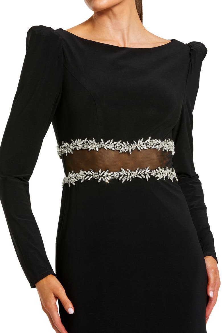 Long Sleeve Jersey Gown With Jewel Detail, Alternate, color, Black