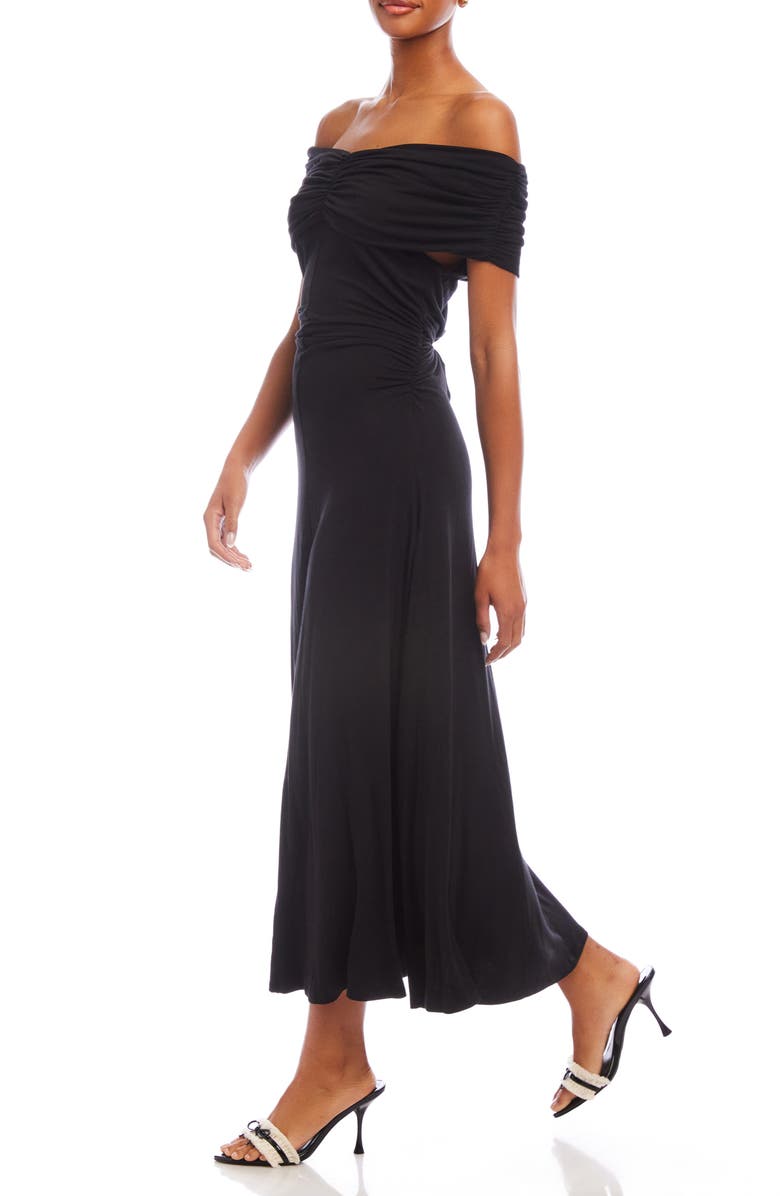 FIFTEEN TWENTY Ella Ruched Off the Shoulder Midi Dress, Alternate, color, Black