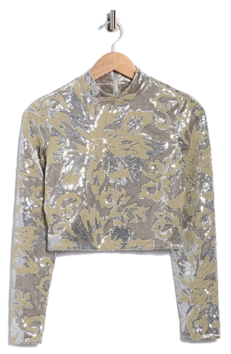 maje Laneli Sequin Mock Neck Top, Alternate, color, Argent