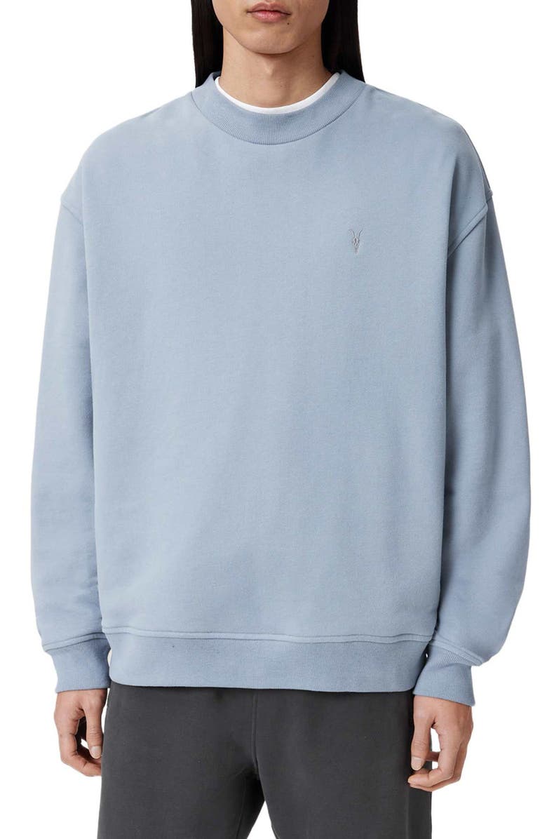 AllSaints Asher Crewneck Sweatshirt, Main, color, Maya Blue