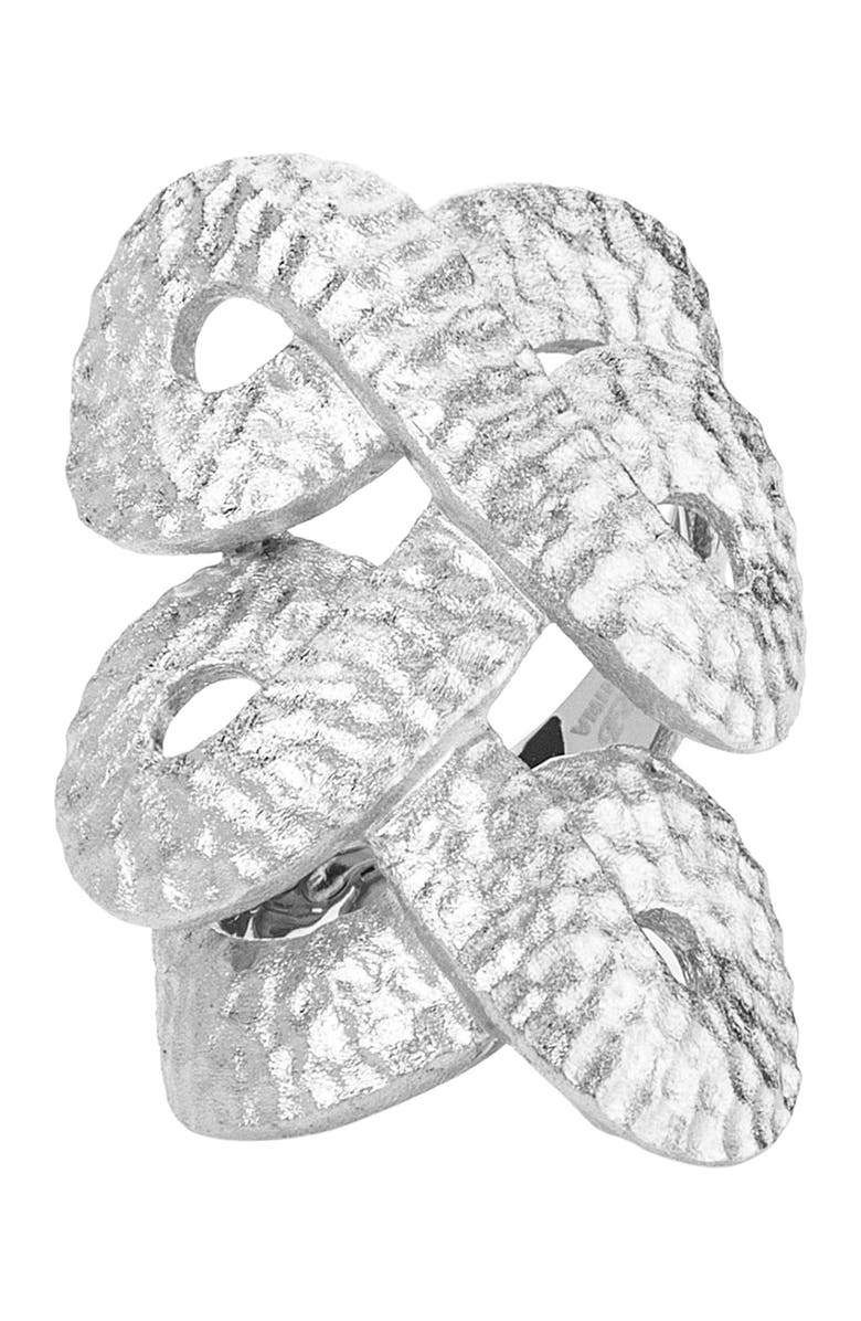 RIVKA FRIEDMAN White Rhodium Clad Hammered Satin Interlocking Ring, Alternate, color,