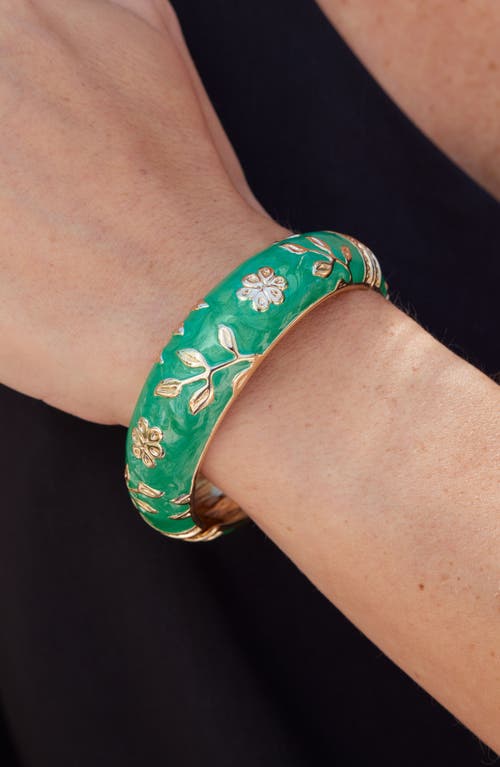 Savvy Cie Jewels Enameled Floral Hinge Bangle Bracelet In Green