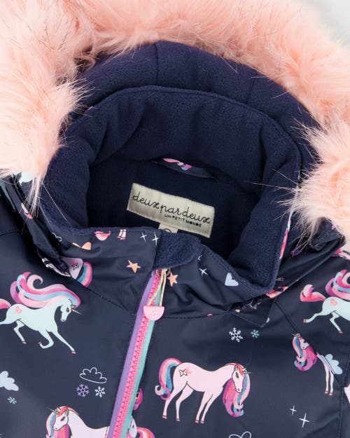 Deux Par Deux Two-piece Play Snowsuit Unicorn In Blue
