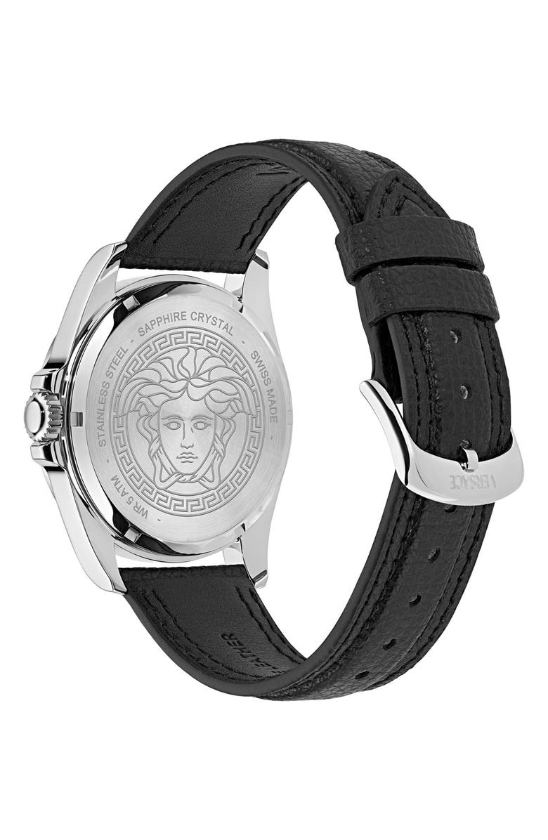 Versace Anteo Leather Strap Watch, 41mm, Alternate, color, 