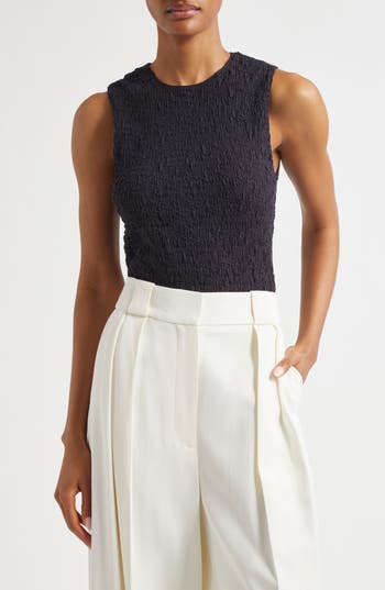 Vince Smocked Sleeveless Top In Blue